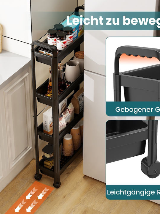 Costway Metallic Kitchen Trolley 4 Tiers Black 103x18.5x54cm