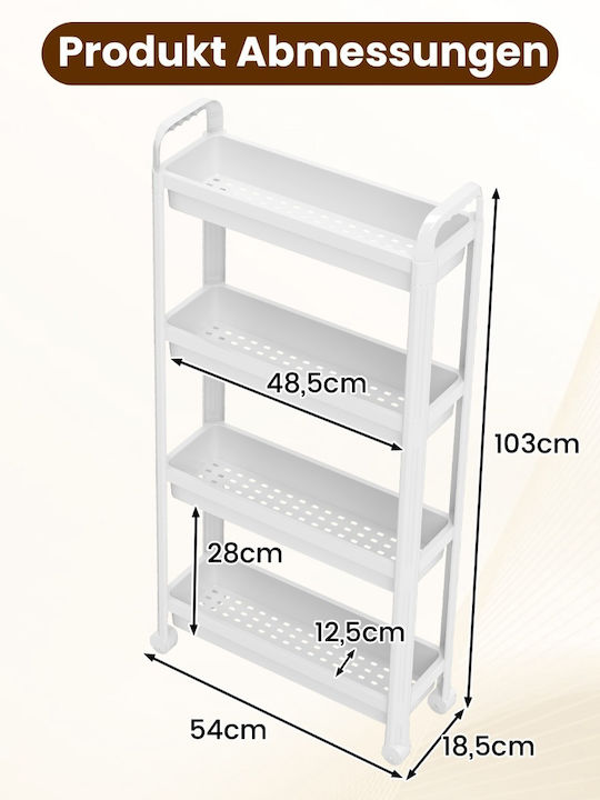 Costway Kitchen Trolley White 54x18.5x103cm
