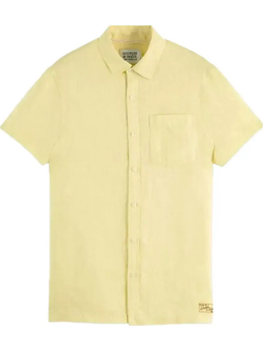 Seasonal Core Short Sleeve Linen Shirt in Regular Fit Yellow