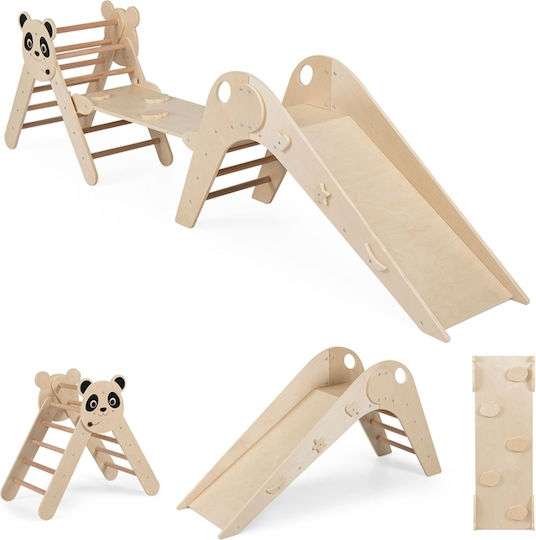 Costway Αναδιπλούμενο Ξύλινο Σετ Αναρρίχησης Montessori Μοτίβο Πάντα Φυσικό Ts10369na