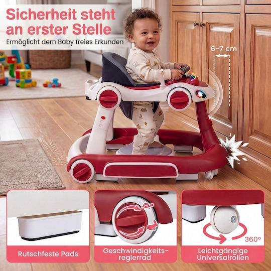Costway Baby Walker 7 in 1 Canopy Adjustable Height Speed Foldable Bordeaux 79-83 x 62 x 72 cm Bc10310re
