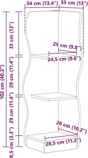 Ecke Bücherregal Grau Sonoma 34x33x102cm