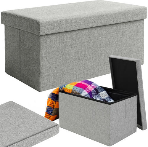 Taburet Pliabil cu Spațiu de Depozitare Tapițat cu Țesătură Gri 76x38x38cm
