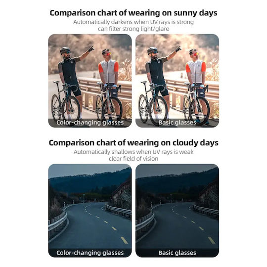Rockbros Cycling Glasses with Black Frame and Photochromic Lenses