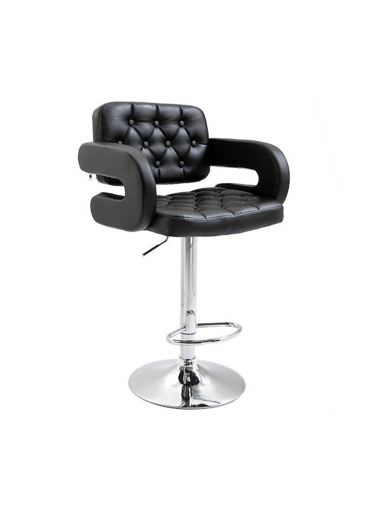 Stool Bar with Back & Adjustable Height Black Synthetic Leather