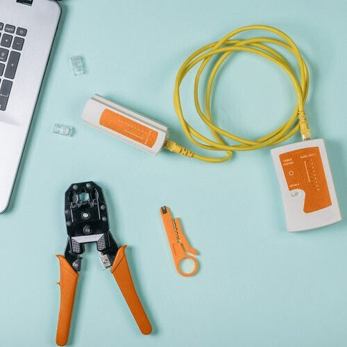 Kit Testare Cabluri Rețea 2 În 1 Zola 145 Piese Compatibil Conectori Cabluri Rețea Telefon RJ45/RJ11 Cutie Depozitare 27 X 15.5 X 6 Cm