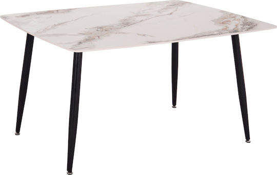 Raven Dining Table with White/Brown Marble Ceramic Surface 140x80x74cm