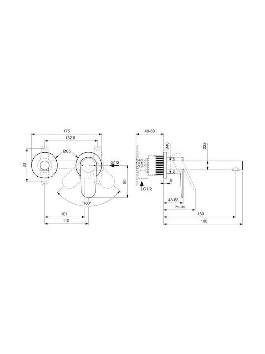 Ideal Standard Built-in Mixer & Mouthpiece Set for Bathroom Sink Black