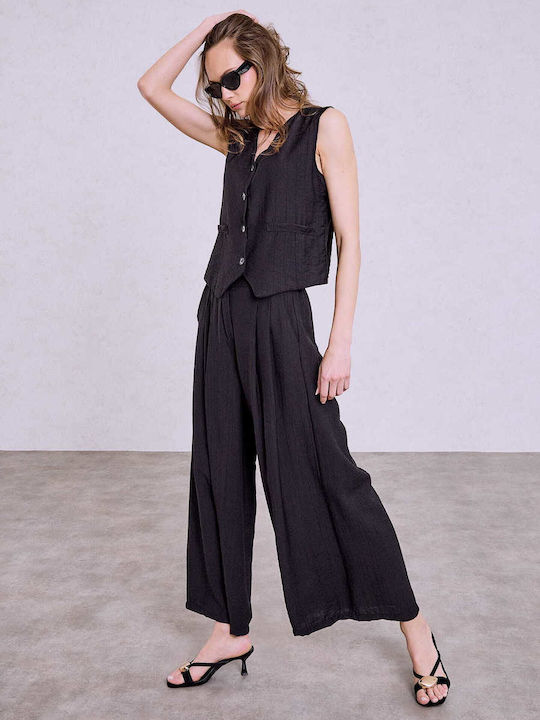 Celestino Hosen für Damen Mit Anliegendem Stoff Loose Fit Schwarz