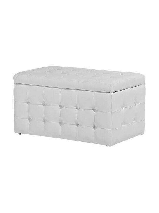 Leather Bench Stool with Storage Space White 72x42x40 cm