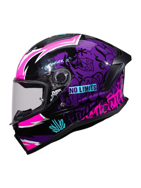 MT Stinger 2 Tagger B8 Black/Purple Gloss Motorcycle Helmet Full Face ECE 22.06 1450gr