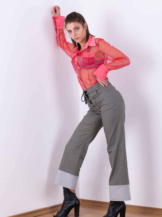 Langärmeliges Damen-Denim-Halbknopfhemd Grün