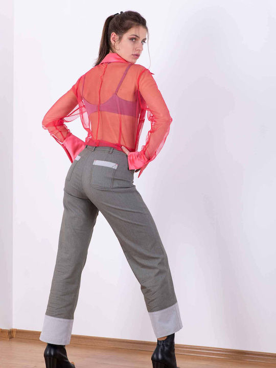 Langärmeliges Damen-Denim-Halbknopfhemd Grün