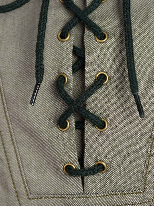 Langärmeliges Damen-Denim-Halbknopfhemd Grün