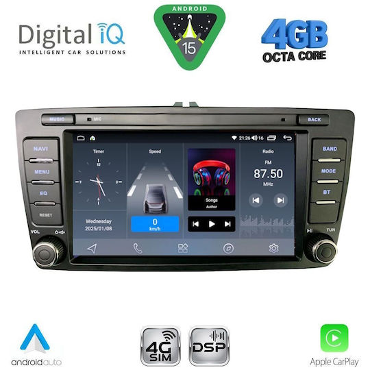 Digital IQ Ηχοσύστημα Αυτοκινήτου για Skoda Octavia 2005-2012 με Clima (Bluetooth/USB/AUX/WiFi/GPS/Apple-Carplay/Android-Auto) με Οθόνη Αφής 8"