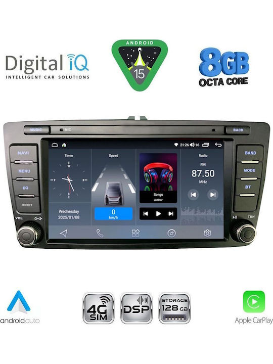 Digital IQ Auto-Audiosystem für Skoda Octavia 2005-2012 mit Klima (Bluetooth/USB/AUX/Eingebautes Wi-Fi / 3G/GPS/Apple CarPlay/Android Auto) mit Touchscreen 8"