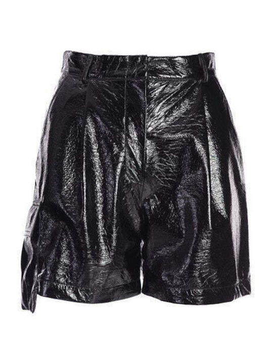 Damen Leder Hohe Taille Shorts Schwarz