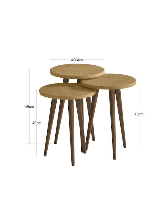 Round Side Coffee Table Cruz Made of Solid Wood Sapphire Oak 3 Pieces W33xL33xH46cm