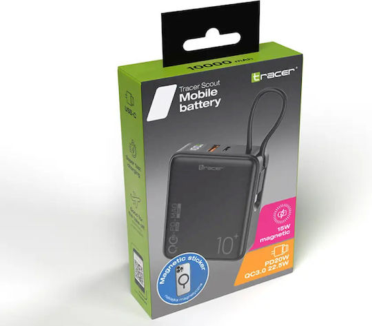 Tracer Scout Power Bank 10000mAh 22.5W με Θύρα USB-A και Θύρα USB-C Power Delivery Μαύρο