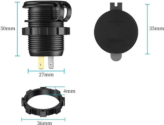 Wasserbeständiger Motorrad-Handy-Ladegerät mit Schnellladen mit USB- und USB-C-Anschlüssen mit Voltometer