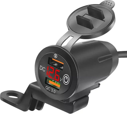 Wasserbeständiger Motorrad-Handy-Ladegerät mit Schnellladen mit USB-Anschlüsse 2x mit Voltometer