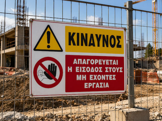 Κινδυνος Απαγορευεται Η Εισοδος Στους Μη Εχοντες Εργασια Πινακιδα Αλουμινιου 35χ48 Ινfosign 10507