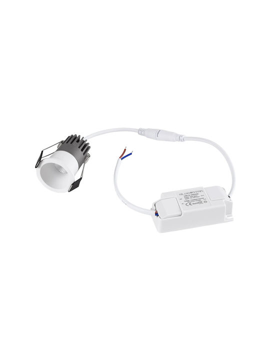 kelvo Metallic Recessed Spot with Built-in LED and Natural White Light White 4x4cm