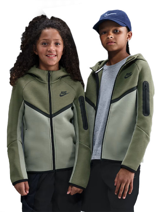 Athletic Kids Cardigan Fleece with Hood Green