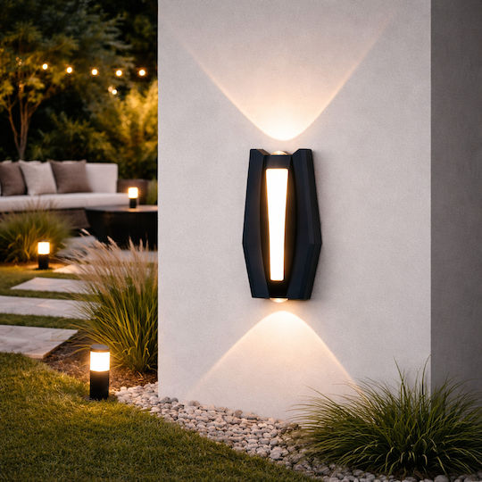 Led Wall Light Ax218 Outdoor Indoor 2 Sources X 8w Metallic Black 3000k