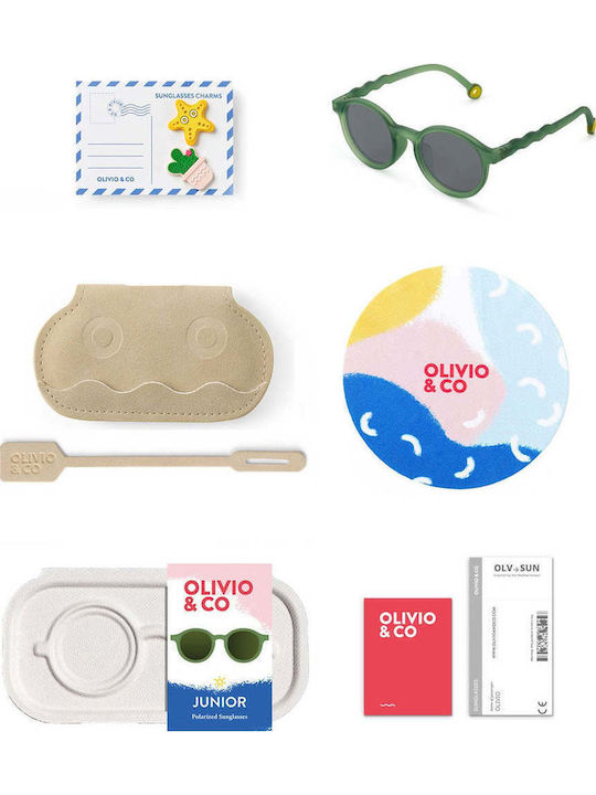 Olivio & Co Classic Oval Kids Sunglasses with Polarized Green Lenses for 5-12 Years