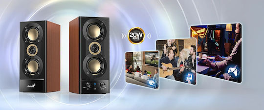 Genius HF800BT Ηχεία Υπολογιστή 2.0 με Bluetooth και Ισχύ 20W Καφέ