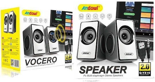 Andowl Q-YX16 Ηχεία Υπολογιστή 2.0 με Ισχύ 3W σε Ασημί Χρώμα