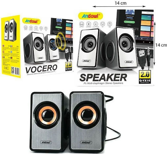 Andowl Q-YX16 Ηχεία Υπολογιστή 2.0 με Ισχύ 3W σε Ασημί Χρώμα