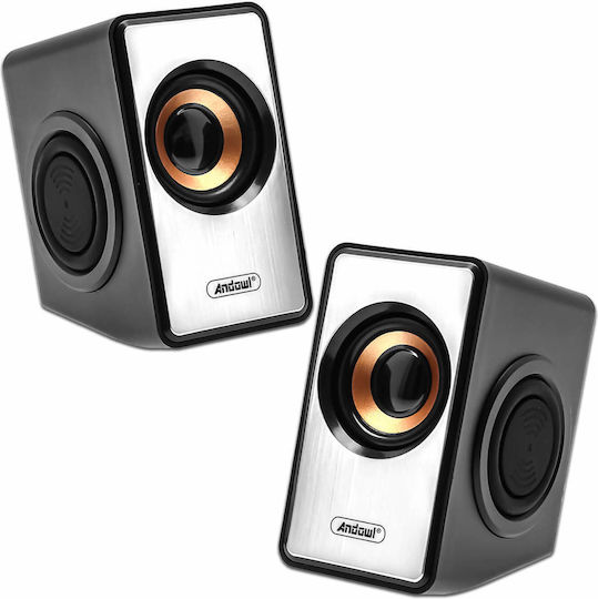 Andowl Q-YX16 Ηχεία Υπολογιστή 2.0 με Ισχύ 3W σε Ασημί Χρώμα