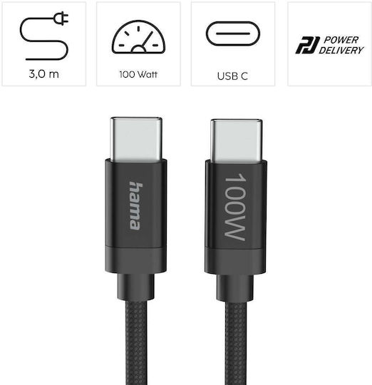 Hama USB Typ-C Kabel Länge 3 M 100W Schwarz 201749
