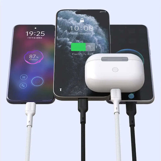 Dudao USB 2.0 Кабел USB-C Мъжки - USB-C 65W Захранване (PD) Бял 1м