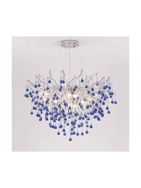 Kristall Deckenleuchte CC335/400CH 4x G9 Chrom Blau Kristalle 40cm Verstellbare Höhe Kristall Deckenleuchte CC335/400CH 4x G9 Chrom Blau Kristalle 40cm Verstellbare Höhe