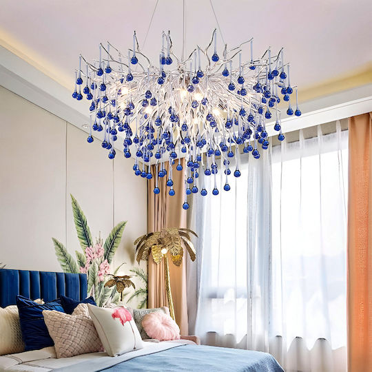 Candelabru Cristal Cc335/400ch 4x G9 Crom Cristale Albastre 40cm Înălțime Reglabilă