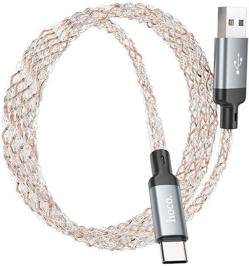 Hoco LED / Braided USB 2.0 Cable USB-C male - USB-C 12W Πολύχρωμο 1m U112