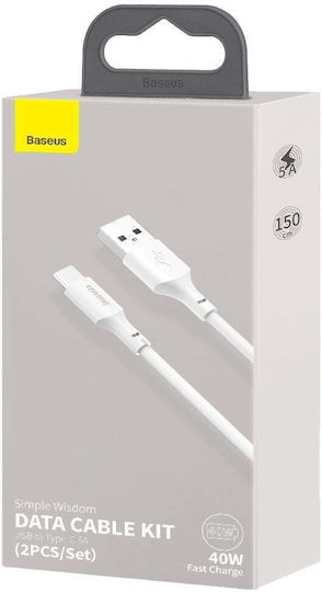 Baseus USB 2.0 Cable USB-C male - USB-A 40W Μαύρο 1.5m TZCATZJ-02 2τμχ