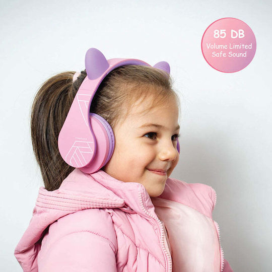 PowerLocus P2 Kids Cat Ears Ασύρματα / Ενσύρματα Παιδικά Over Ear Ακουστικά με Ραδιόφωνο με 20 ώρες Λειτουργίας Pink/Purple
