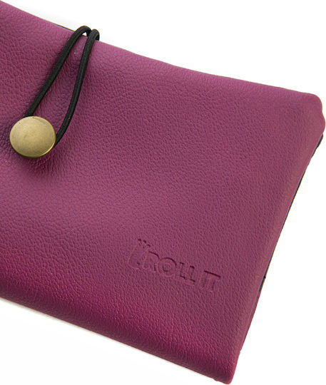 Rollit Tobacco Pouch Made of Purple Artificial Leather Handmade with Button 18x9.5cm