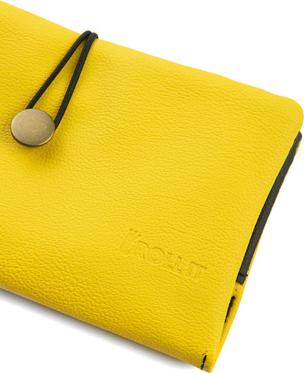 Rollit Tobacco Pouch Made of Yellow Artificial Leather Handmade with Button 18x9.5cm