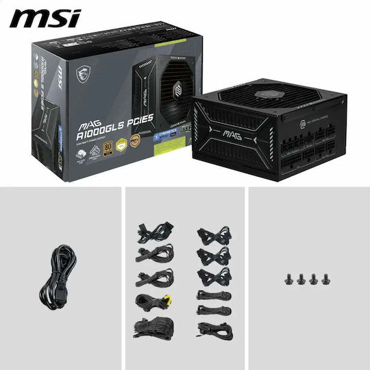 MSI MAG A1000GLS PCIE5 1000W Black Computer Power Supply Full Modular 80 Plus Gold