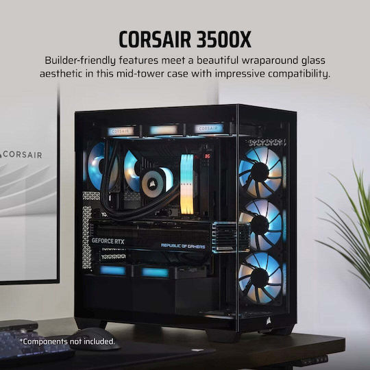 Corsair 3500X LX-R RGB Gaming Midi Tower Computer Case with Side Window Black