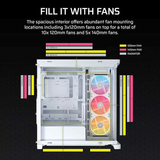 Corsair Frame 4500X LX-R RGB Геймърско бюро Midi Tower Компютърна кутия със страничен прозорец Бял