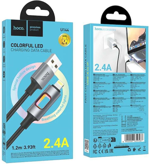 Hoco U144 LED USB-A to Lightning Cable Black 1.2m HOC-659567