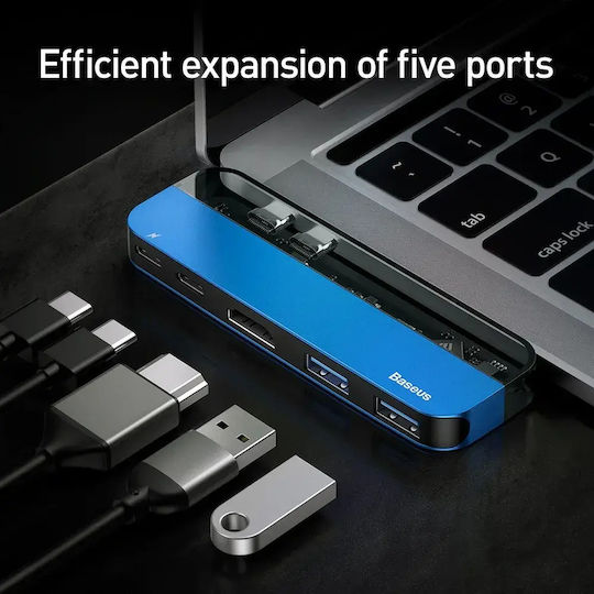 Baseus Transparent Series Двоен USB-C Докинг станция с HDMI 4K PD Син