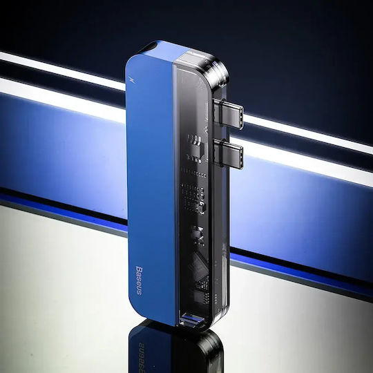 Baseus Transparent Series Двоен USB-C Докинг станция с HDMI 4K PD Син