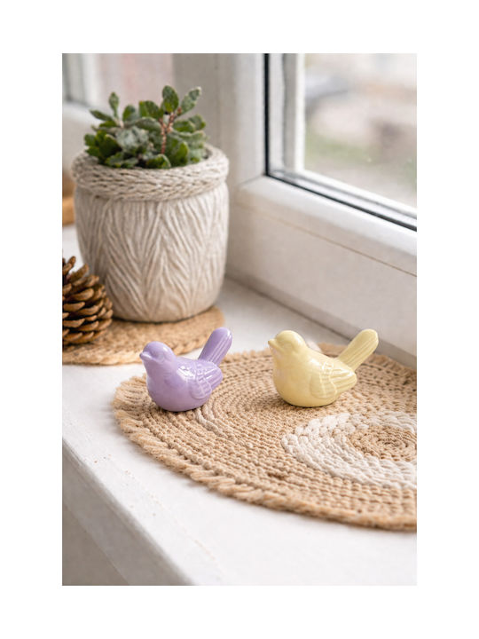 Bird Decorative Porcelain Embossed Design 8x4.3x4.7cm Yellow Kaeming